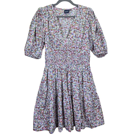 GAP Dresses & Skirts - GAP Floral Puff Sleeve‎ Dress Smocked Mini Dress Medium Tall Multicolor Babydoll